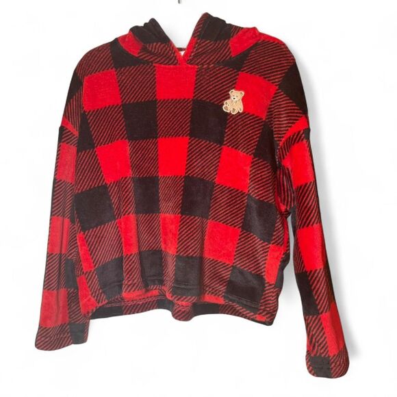 Joyspun Womens Plush Hoodie And Pant PJ Lounge Set Red And Black Plaid Size M - Picture 1 of 6